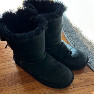 UGG Black Suede Boots with Ribbon Detail
